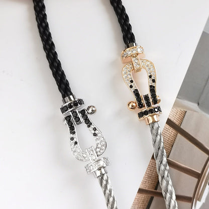 [Gaonasi]FORCE LARGE HORSESHOE BLACK WHITE DIAMOND BRACELET SILVER