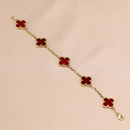 [Gaonasi] CLOVER 5 MOTIF RED CORNELIAN BRACELET COLLECTION