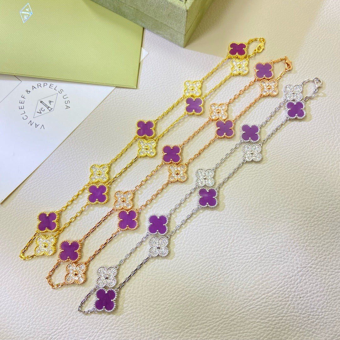 [Gaonasi]CLOVER 10 MOTIFS  PURPLE VIOLET DIAMOND NECKLACE