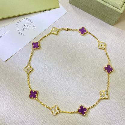 [Gaonasi]CLOVER 10 MOTIFS  PURPLE VIOLET DIAMOND NECKLACE