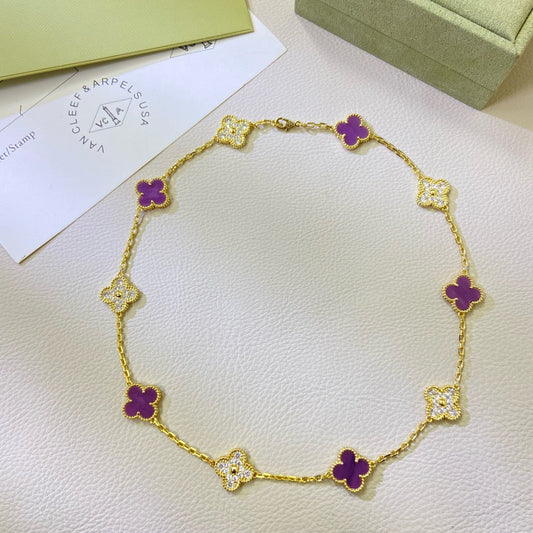 [Gaonasi]CLOVER 10 MOTIFS  PURPLE VIOLET DIAMOND NECKLACE