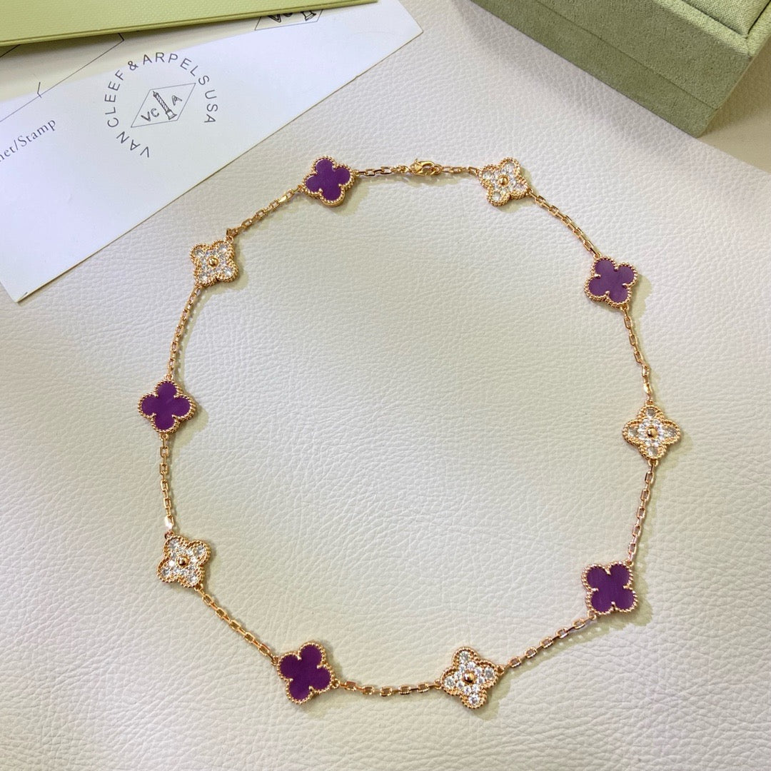 [Gaonasi]CLOVER 10 MOTIFS  PURPLE VIOLET DIAMOND NECKLACE