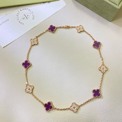 [Gaonasi]CLOVER 10 MOTIFS  PURPLE VIOLET DIAMOND NECKLACE