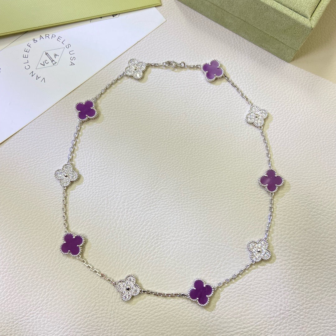 [Gaonasi]CLOVER 10 MOTIFS  PURPLE VIOLET DIAMOND NECKLACE