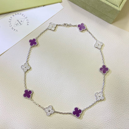 [Gaonasi]CLOVER 10 MOTIFS  PURPLE VIOLET DIAMOND NECKLACE