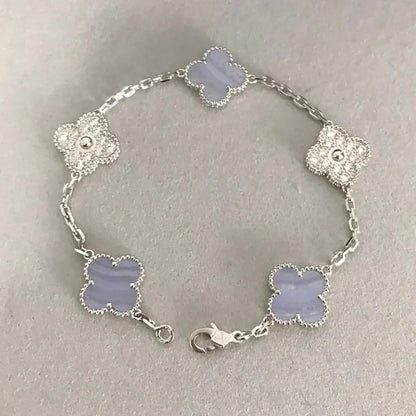 [Gaonasi] CLOVER 5 MOTIF PURPLE CHALCEDONY BRACELET COLLECTION
