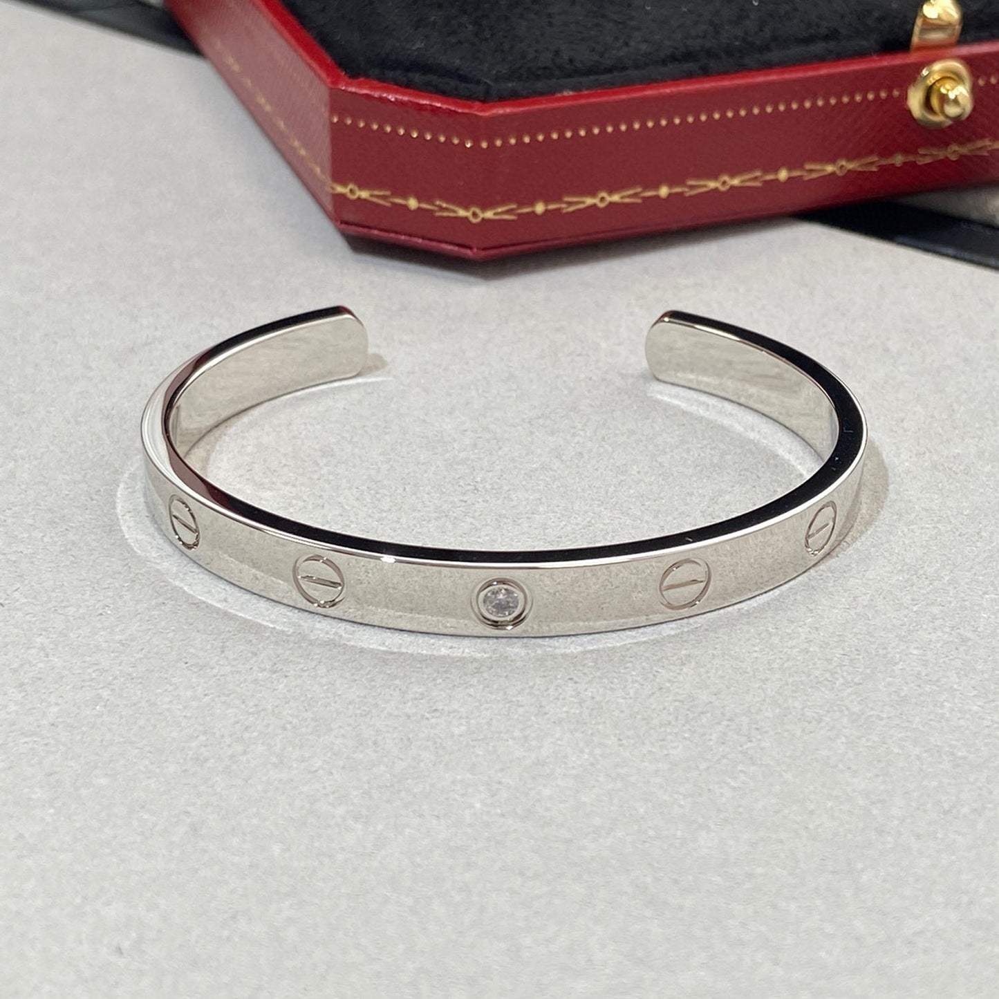 [Gaonasi Jewelry]LOVE BRACELET 6.1MM 1 DIAMOND OPEN CUFF