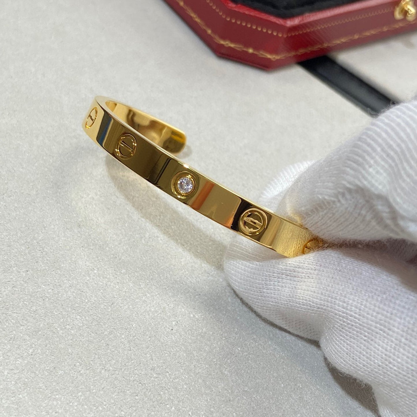 [Gaonasi Jewelry]LOVE BRACELET 6.1MM 1 DIAMOND OPEN CUFF