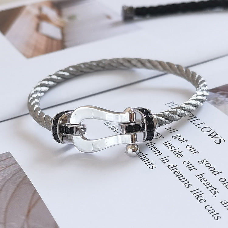 [Gaonasi]FORCE LARGE HORSESHOE BLACK DIAMOND BRACELET SILVER