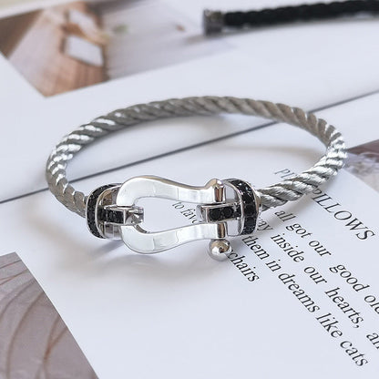 [Gaonasi]FORCE LARGE HORSESHOE BLACK DIAMOND BRACELET SILVER