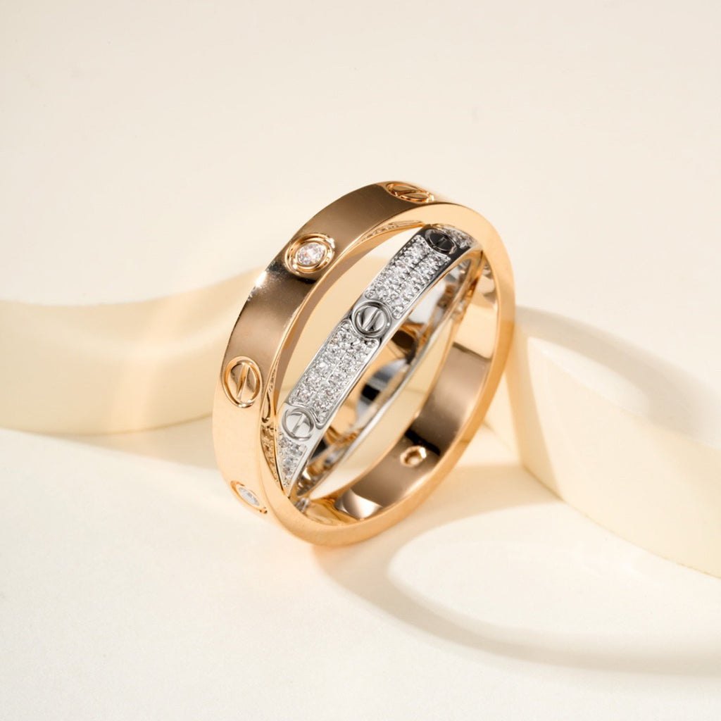 [Gaonasi Jewelry]LOVE PINK GOLD SILVER DIAMOND DOUBLE RING