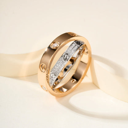 [Gaonasi Jewelry]LOVE PINK GOLD SILVER DIAMOND DOUBLE RING