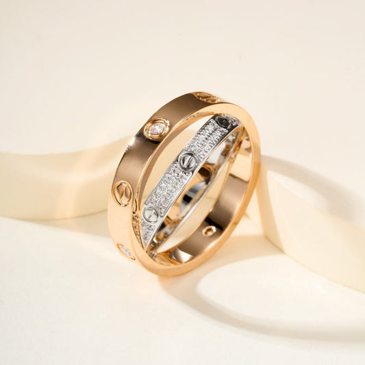 [Gaonasi Jewelry]LOVE PINK GOLD SILVER DIAMOND DOUBLE RING