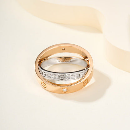 [Gaonasi Jewelry]LOVE PINK GOLD SILVER DIAMOND DOUBLE RING