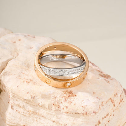 [Gaonasi Jewelry]LOVE PINK GOLD SILVER DIAMOND DOUBLE RING
