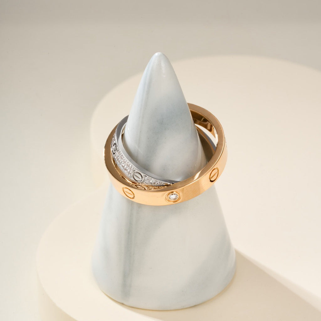 [Gaonasi Jewelry]LOVE PINK GOLD SILVER DIAMOND DOUBLE RING