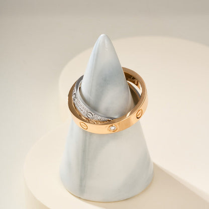 [Gaonasi Jewelry]LOVE PINK GOLD SILVER DIAMOND DOUBLE RING