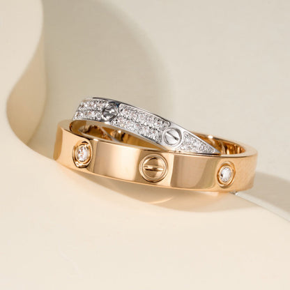 [Gaonasi Jewelry]LOVE PINK GOLD SILVER DIAMOND DOUBLE RING
