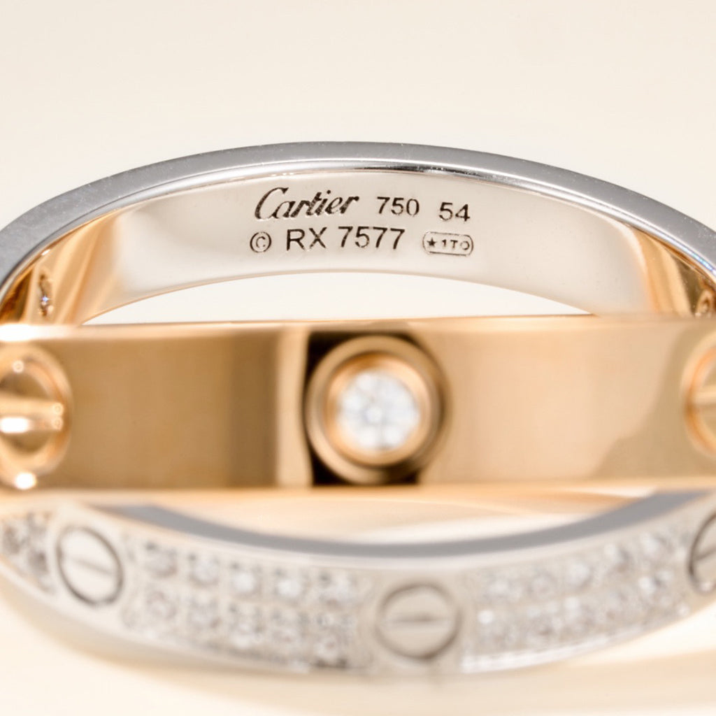 [Gaonasi Jewelry]LOVE PINK GOLD SILVER DIAMOND DOUBLE RING