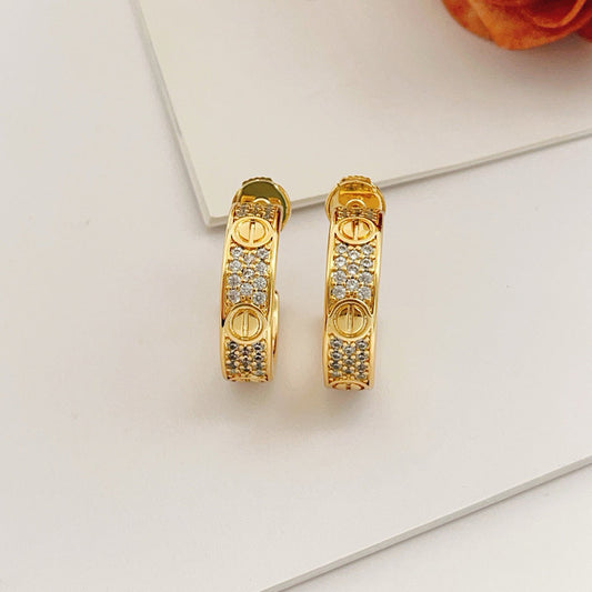 [Gaonasi Jewelry]LOVE 5.5MM DIAMOND PAVED EARRINGS