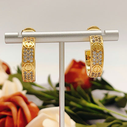 [Gaonasi Jewelry]LOVE 5.5MM DIAMOND PAVED EARRINGS