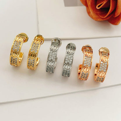 [Gaonasi Jewelry]LOVE 5.5MM DIAMOND PAVED EARRINGS