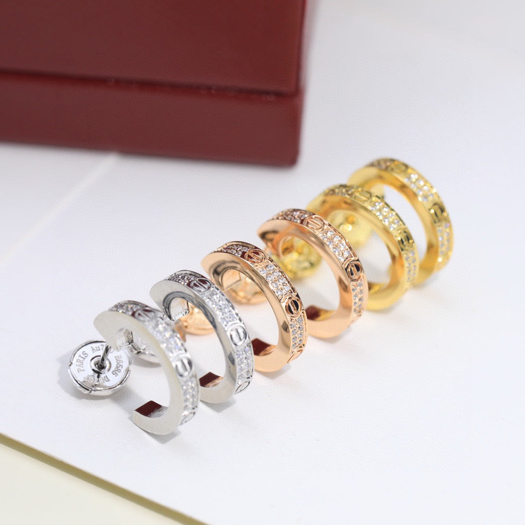 [Gaonasi Jewelry]LOVE 5.5MM DIAMOND PAVED EARRINGS