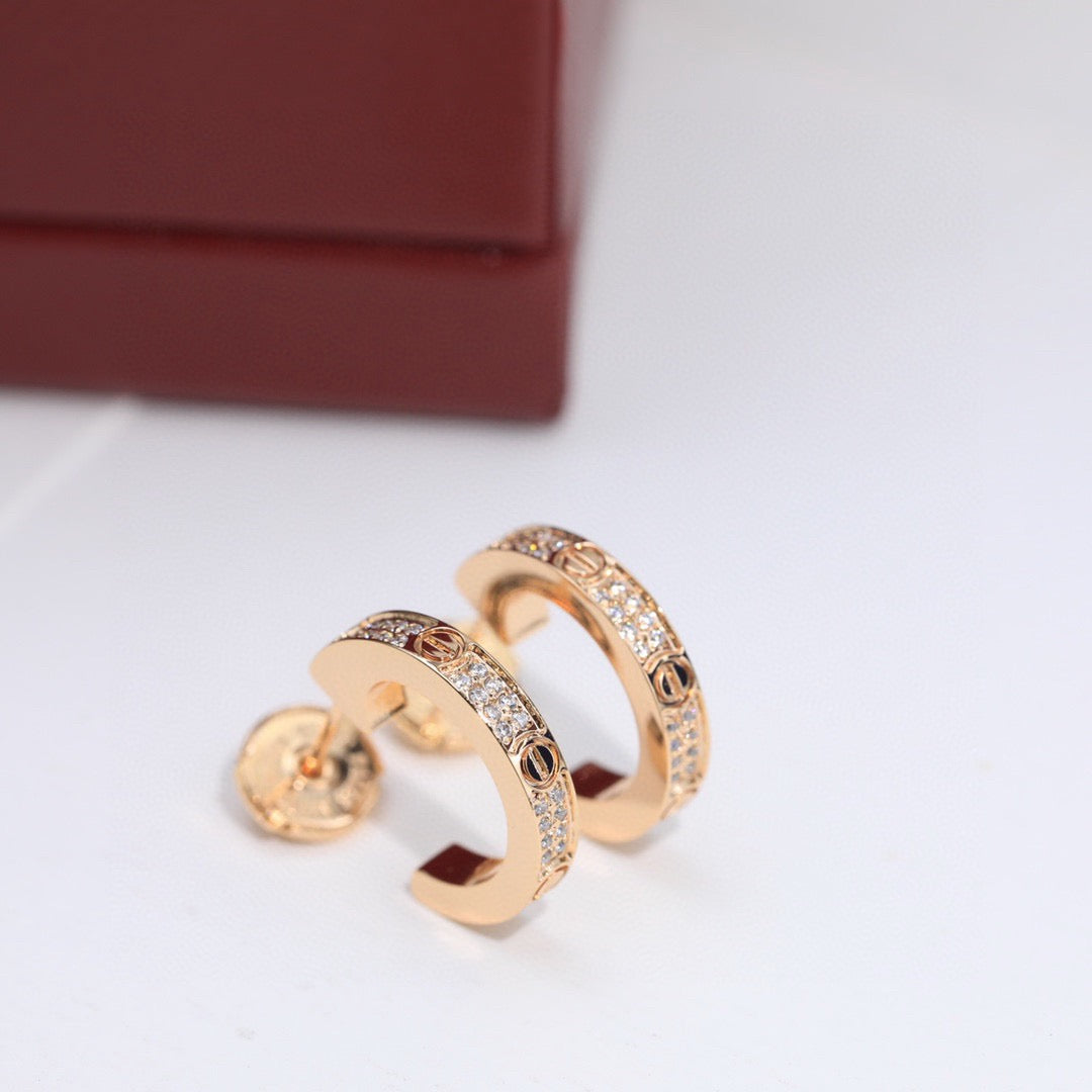 [Gaonasi Jewelry]LOVE 5.5MM DIAMOND PAVED EARRINGS
