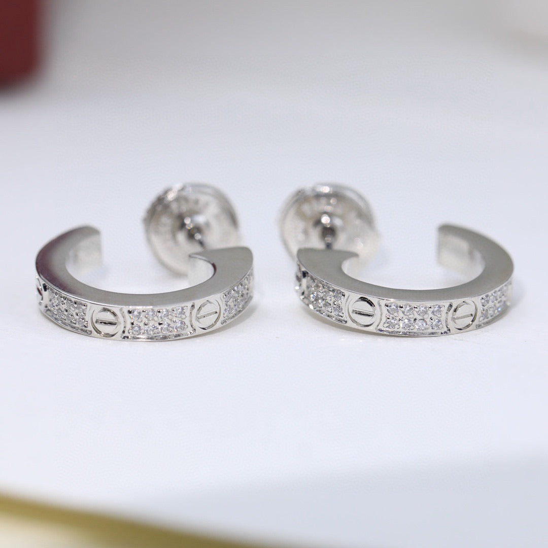 [Gaonasi Jewelry]LOVE 5.5MM DIAMOND PAVED EARRINGS