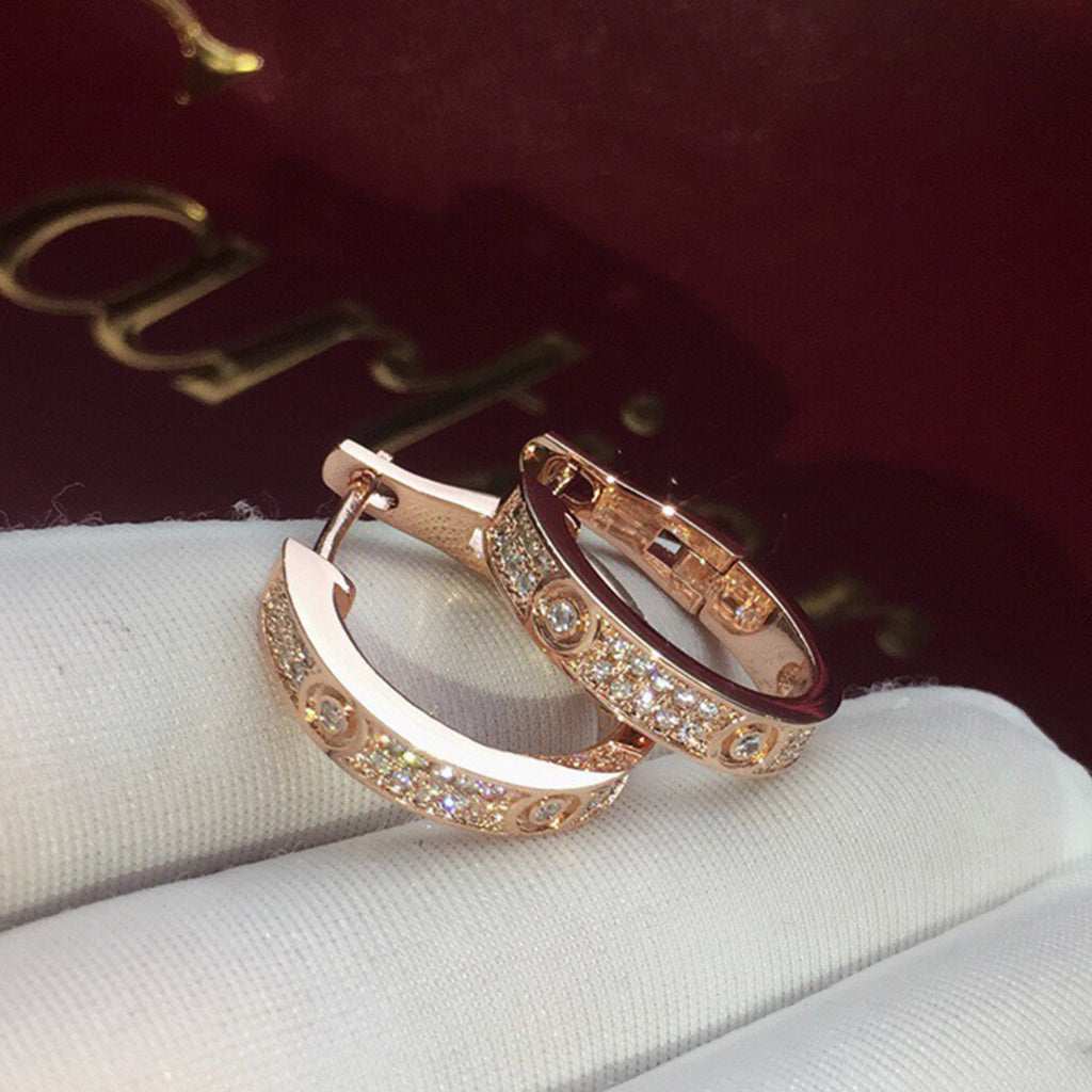 [Gaonasi Jewelry]LOVE 5.5MM DIAMOND PAVED EARRINGS