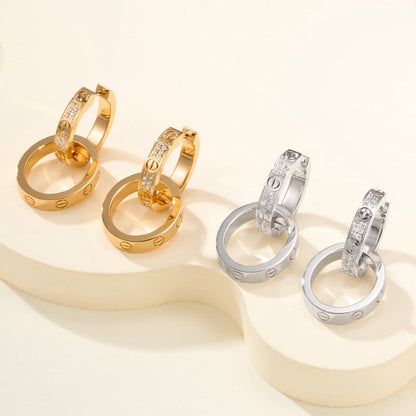 [Gaonasi Jewelry]LOVE 3.3MM DANGLE HALF DIAMOND EARRINGS