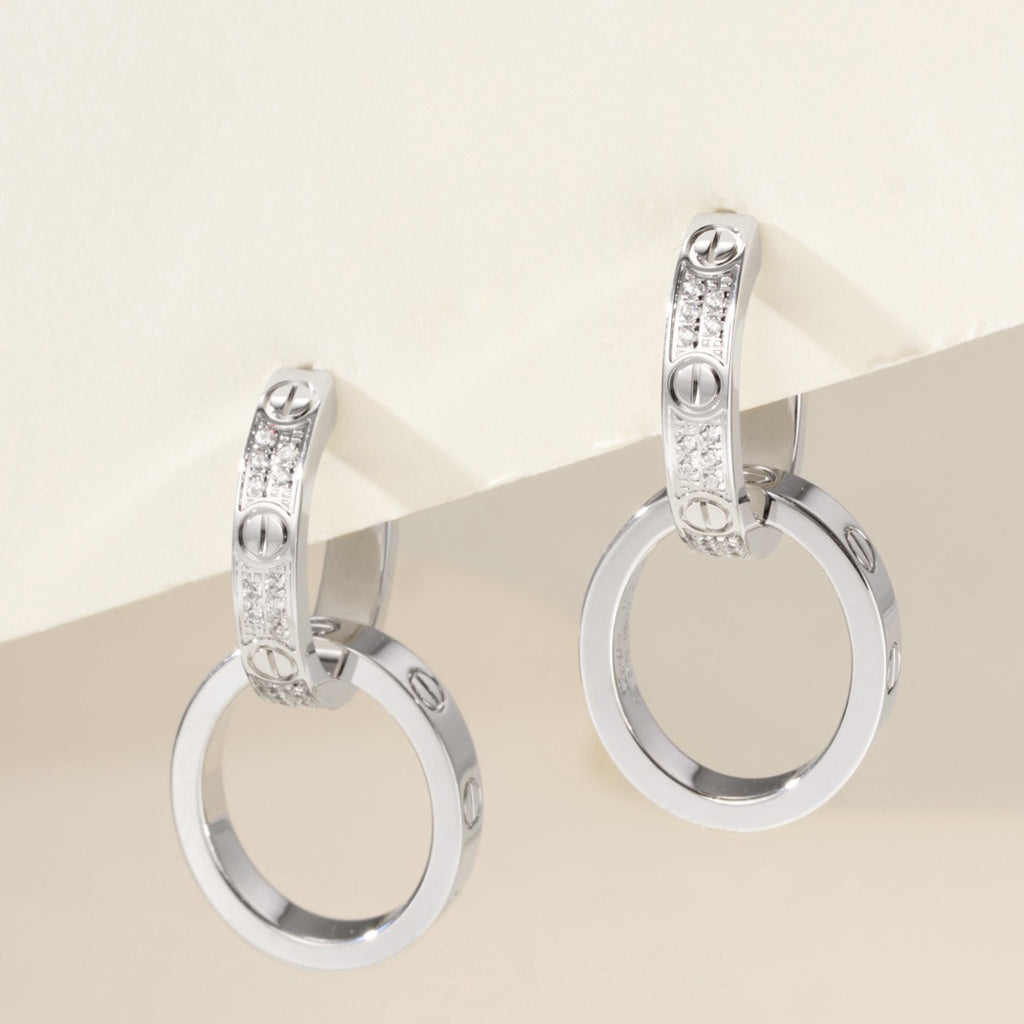 [Gaonasi Jewelry]LOVE 3.3MM DANGLE HALF DIAMOND EARRINGS