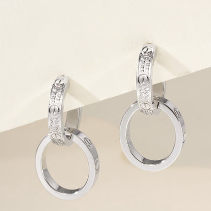 [Gaonasi Jewelry]LOVE 3.3MM DANGLE HALF DIAMOND EARRINGS