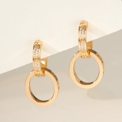 [Gaonasi Jewelry]LOVE 3.3MM DANGLE HALF DIAMOND EARRINGS