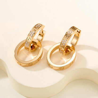 [Gaonasi Jewelry]LOVE 3.3MM DANGLE HALF DIAMOND EARRINGS
