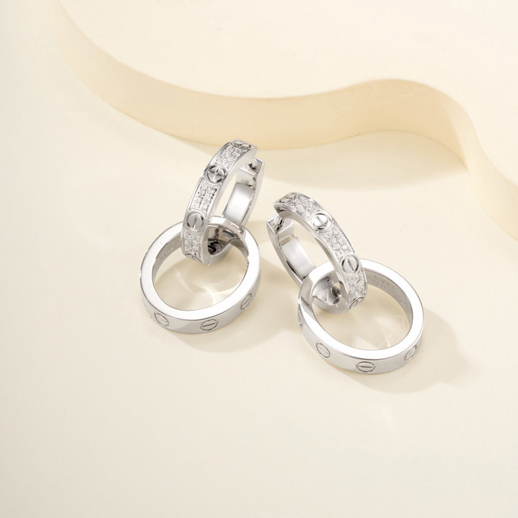 [Gaonasi Jewelry]LOVE 3.3MM DANGLE HALF DIAMOND EARRINGS