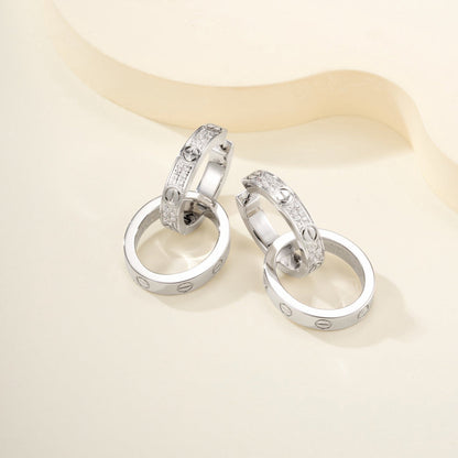 [Gaonasi Jewelry]LOVE 3.3MM DANGLE HALF DIAMOND EARRINGS