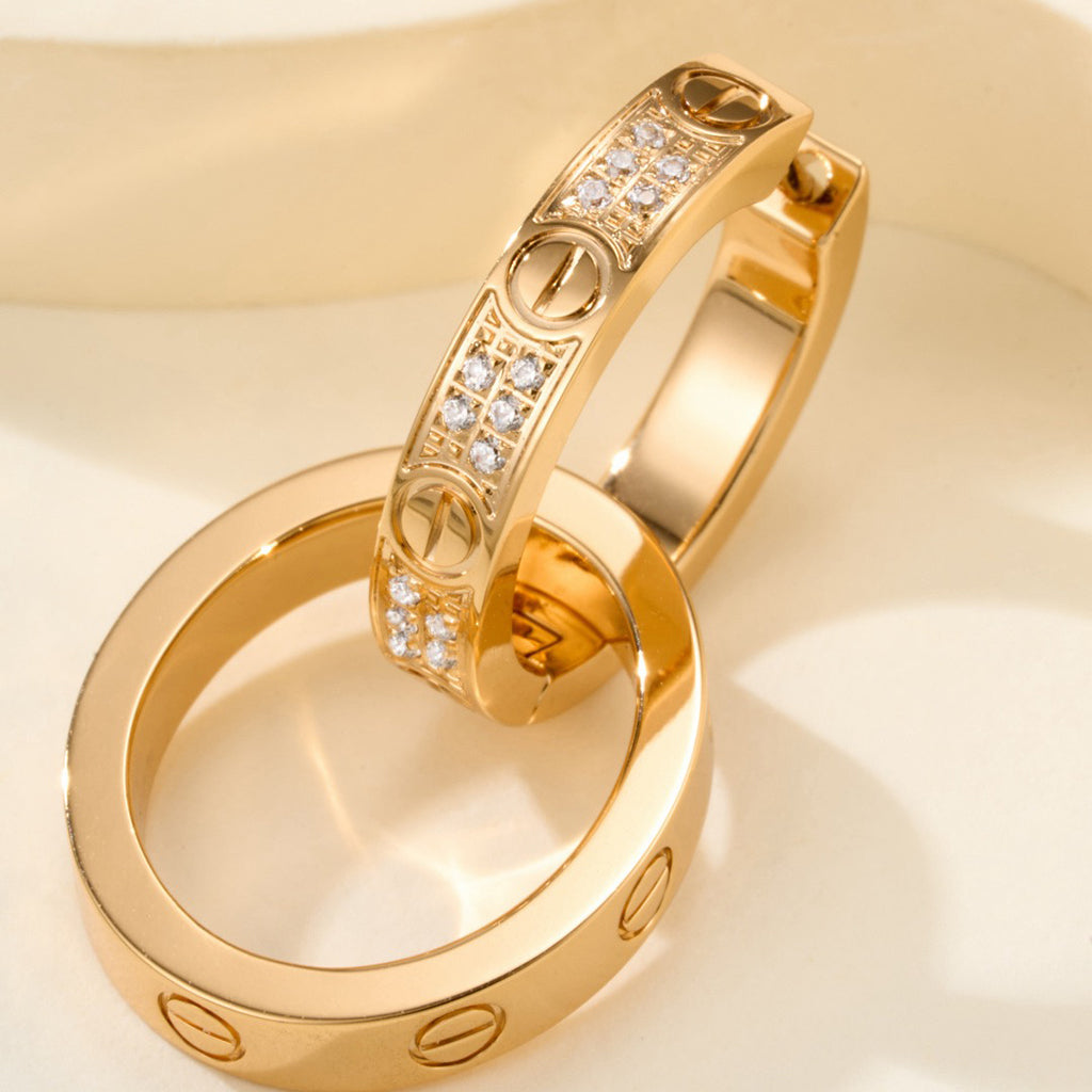 [Gaonasi Jewelry]LOVE 3.3MM DANGLE HALF DIAMOND EARRINGS