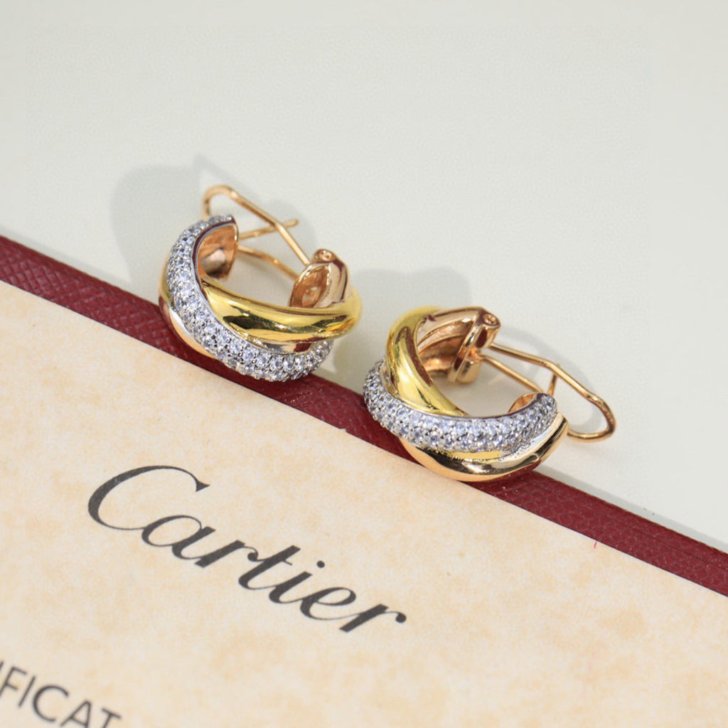 [Gaonasi Jewelry]TRINITY HALF DIAMOND  CLASSIC EARRINGS