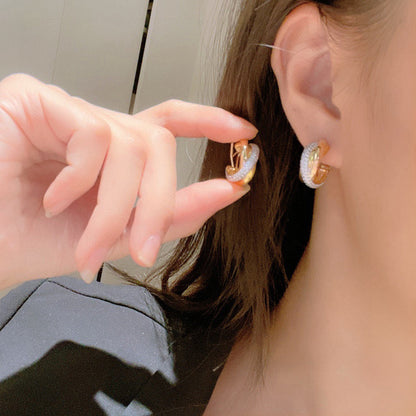 [Gaonasi Jewelry]TRINITY HALF DIAMOND  CLASSIC EARRINGS