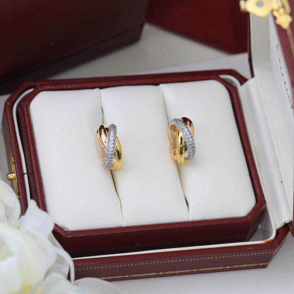 [Gaonasi Jewelry]TRINITY HALF DIAMOND  CLASSIC EARRINGS