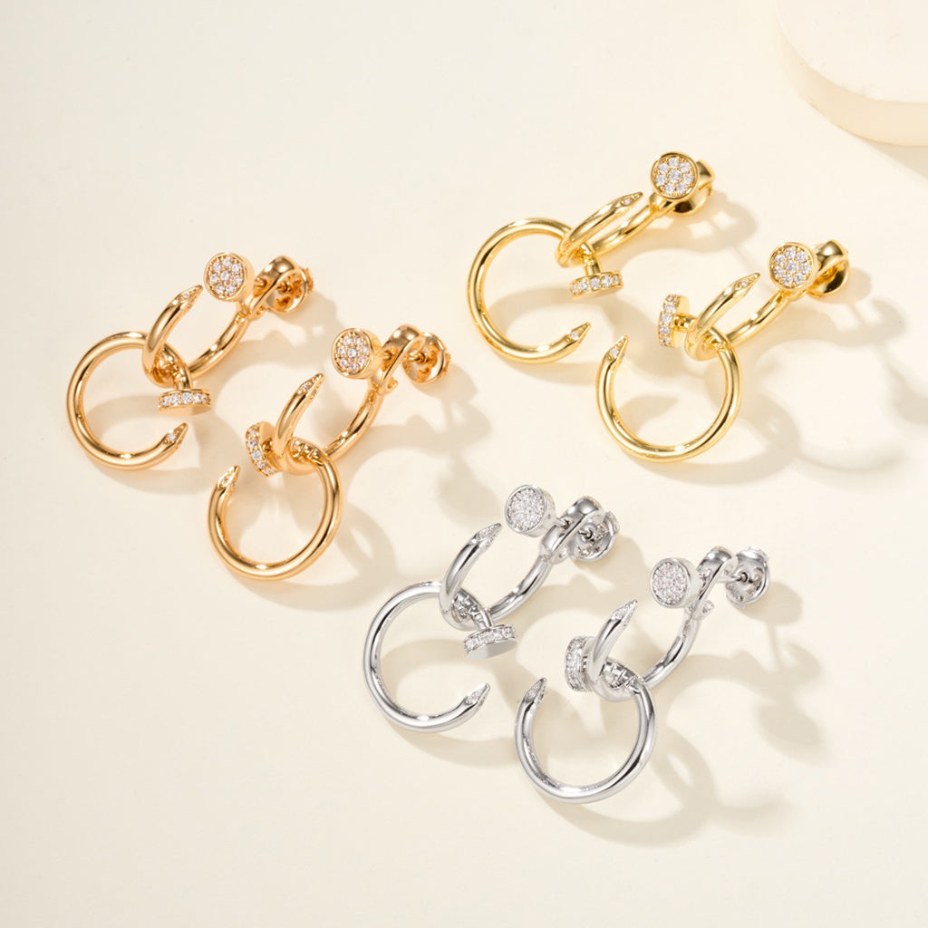 [Gaonasi Jewelry]JUSTE HALF DIAMOND DOUBLE EARRINGS