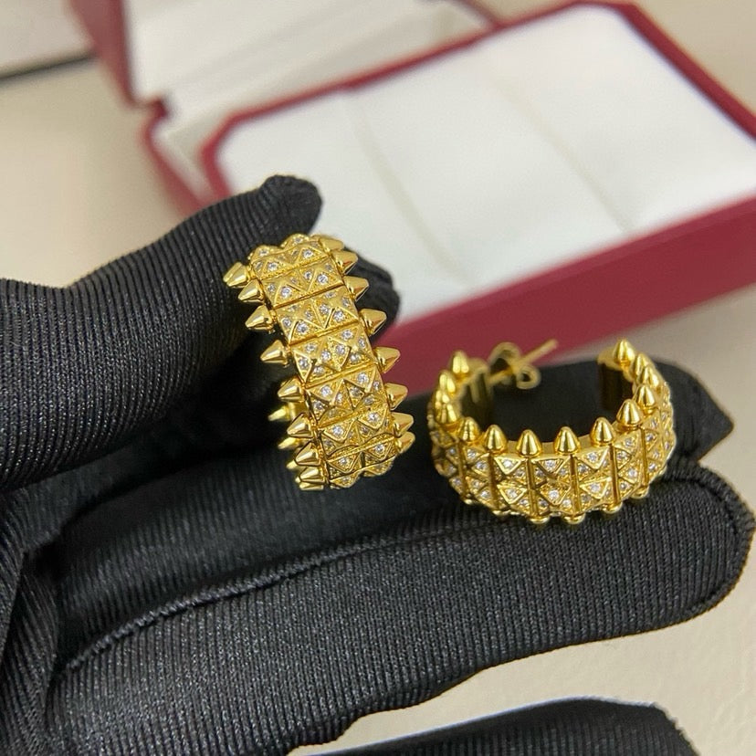 [Gaonasi Jewelry]CLASH 9.2MM FULL DIAMOND DOUBLE ROW EARRINGS
