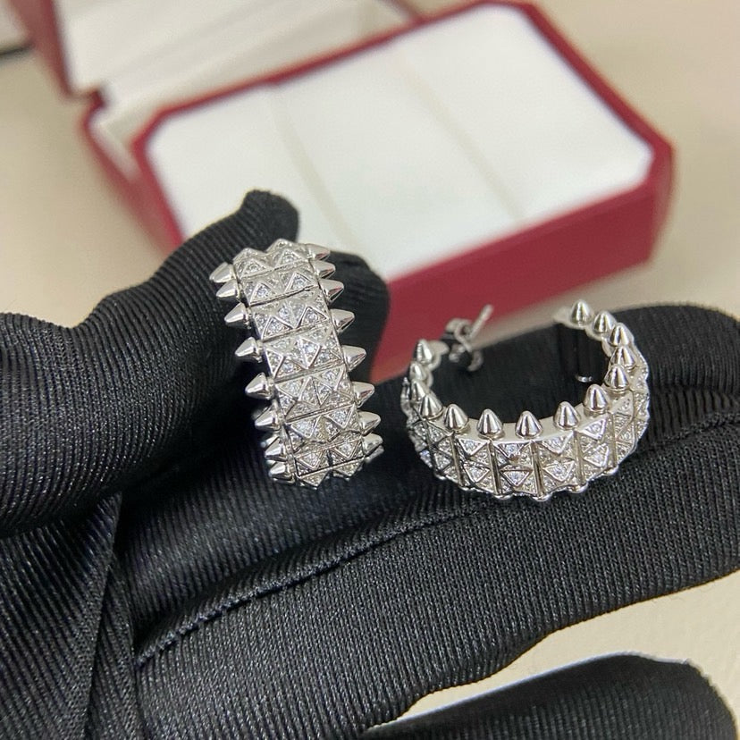 [Gaonasi Jewelry]CLASH 9.2MM FULL DIAMOND DOUBLE ROW EARRINGS