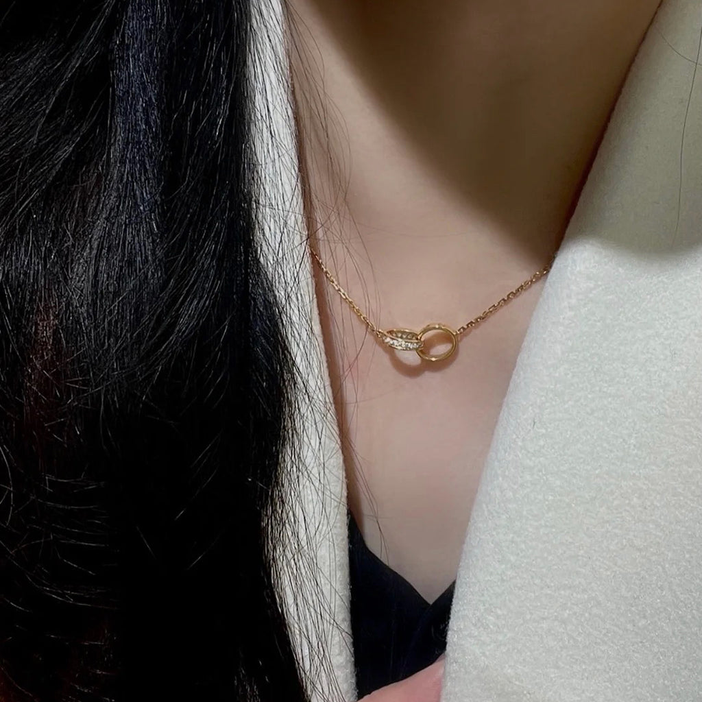[Gaonasi Jewelry]LOVE DOUBLE RING HALF DIAMOND NECKLACE