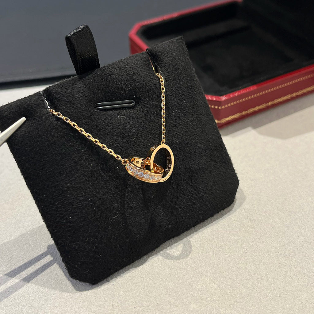 [Gaonasi Jewelry]LOVE DOUBLE RING HALF DIAMOND NECKLACE