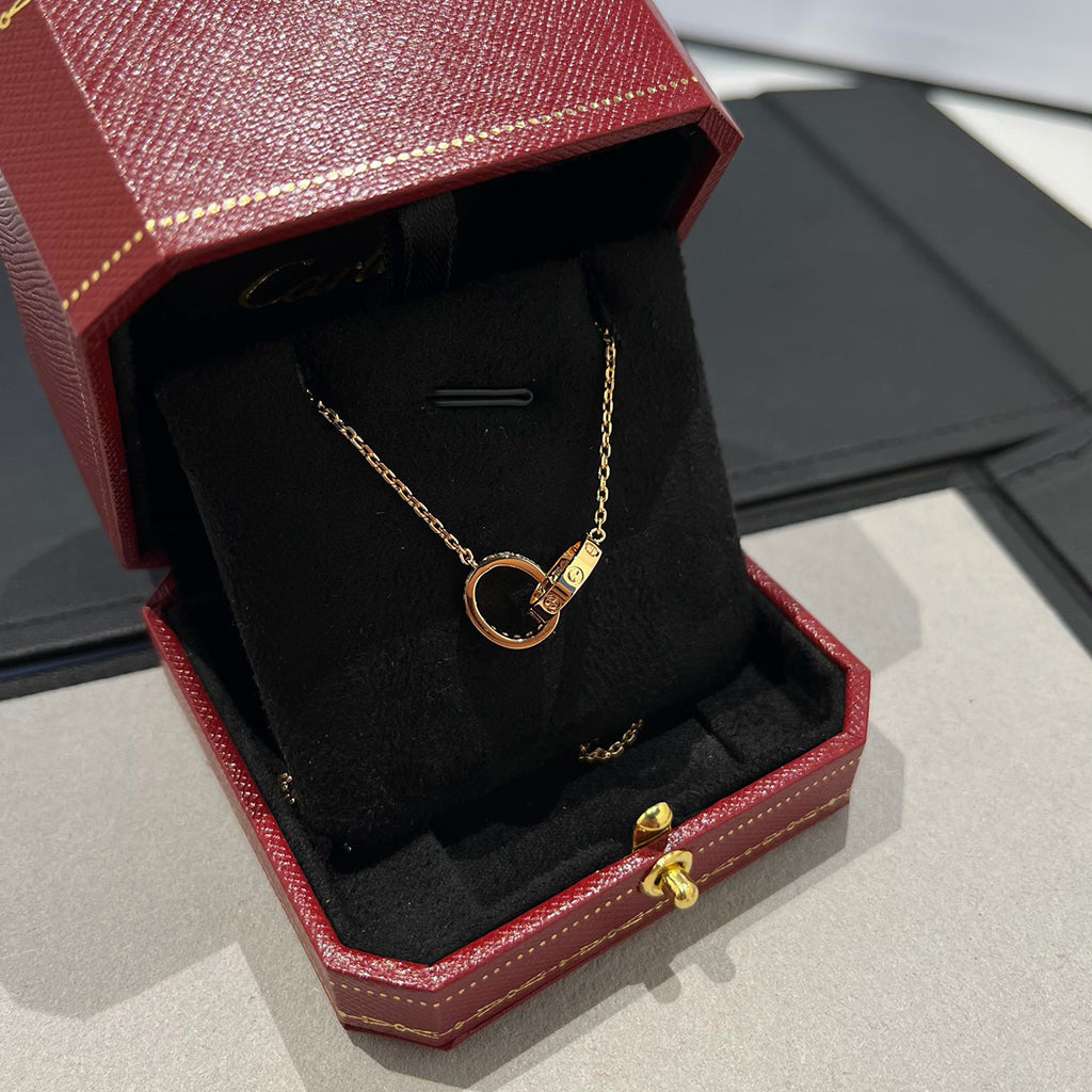 [Gaonasi Jewelry]LOVE DOUBLE RING HALF DIAMOND NECKLACE