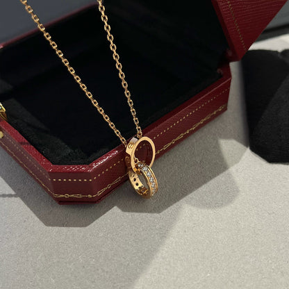 [Gaonasi Jewelry]LOVE DOUBLE RING HALF DIAMOND NECKLACE