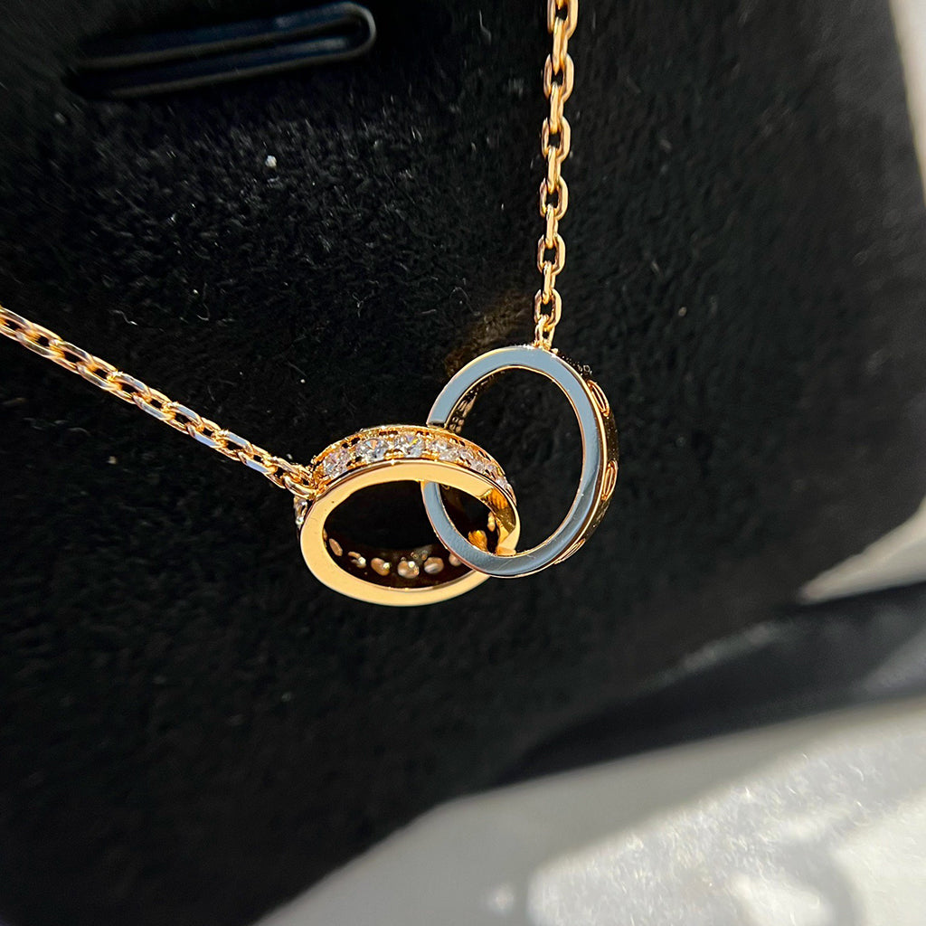 [Gaonasi Jewelry]LOVE DOUBLE RING HALF DIAMOND NECKLACE