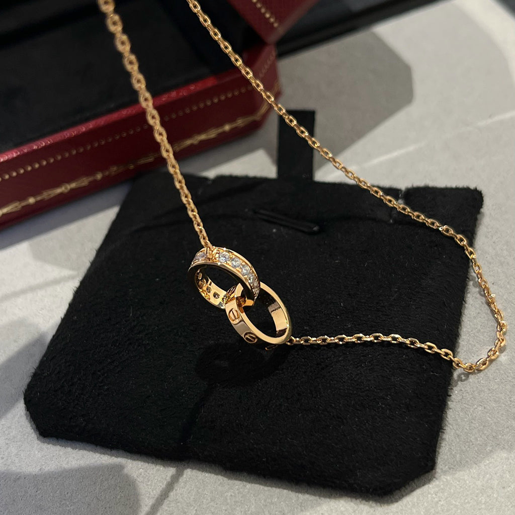 [Gaonasi Jewelry]LOVE DOUBLE RING HALF DIAMOND NECKLACE
